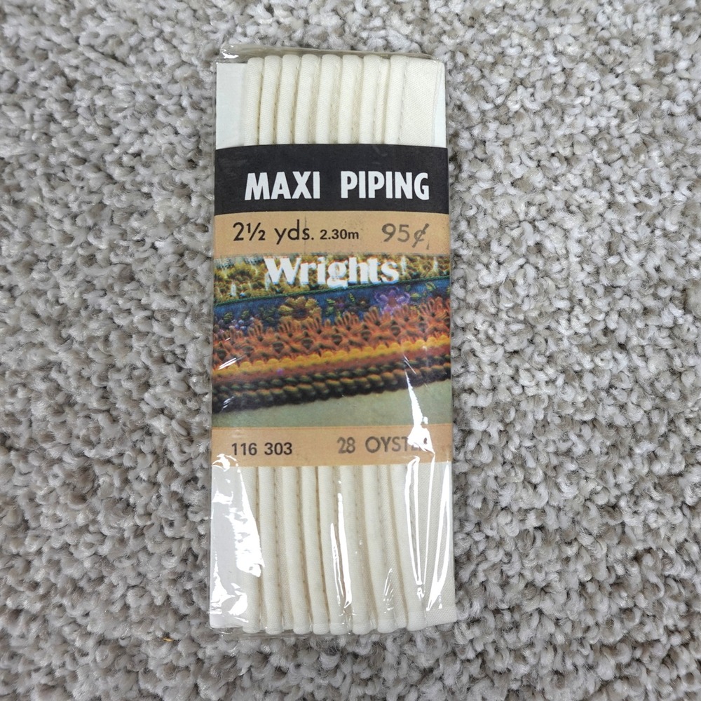Wrights Maxi Piping 2.5 Yards Oyster 28 Biased Corded Trim Vintage 1983 116 303